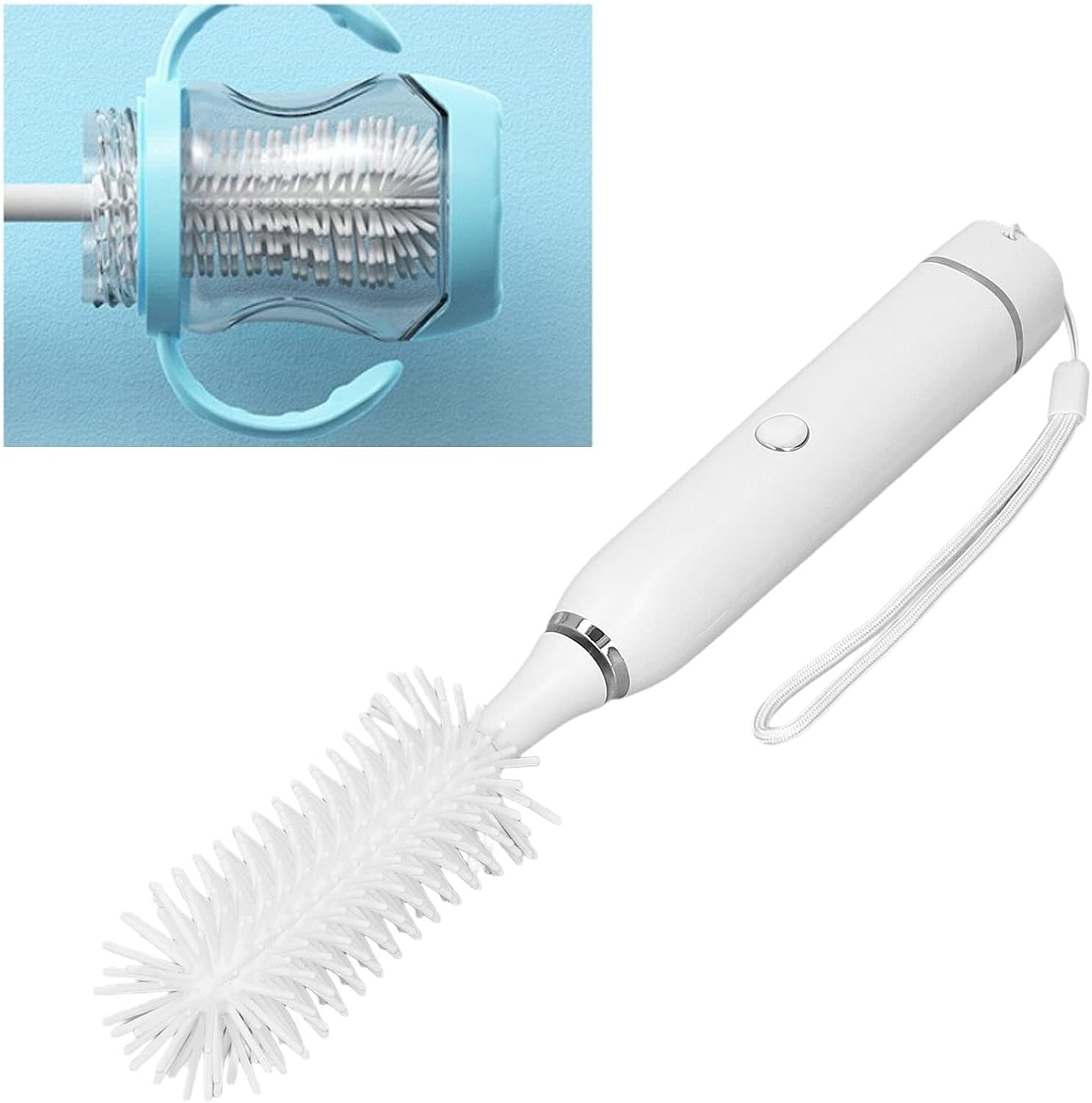 Cepillo eléctrico para biberón, juego de limpiador de botellas impermeable con 2 cabezales de cepillo USB recargable de silicona para botellas para