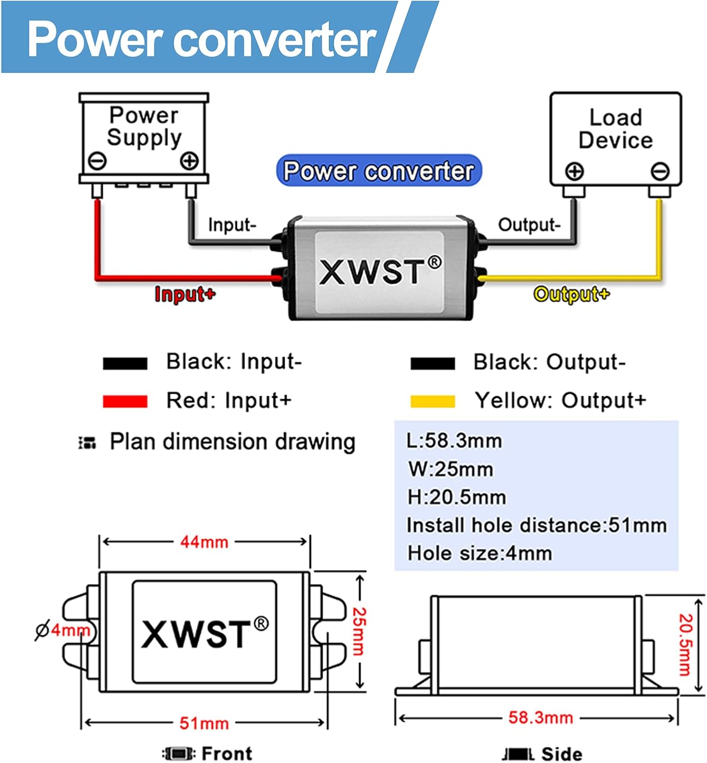 XWST DC 12V 24V reductor de voltaje convertidor de 5 V 5 A 25 W, regulador de 5 voltios, fuente de alimentación impermeable DCDC Buck transformador