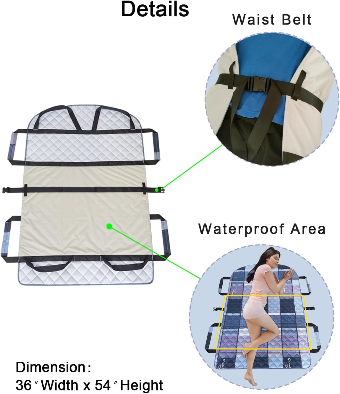 Almohadilla de cama de posicionamiento con asas, carcasa 100% algodón sábanas deslizantes transpirables para pacientes para prevenir llagas de cama