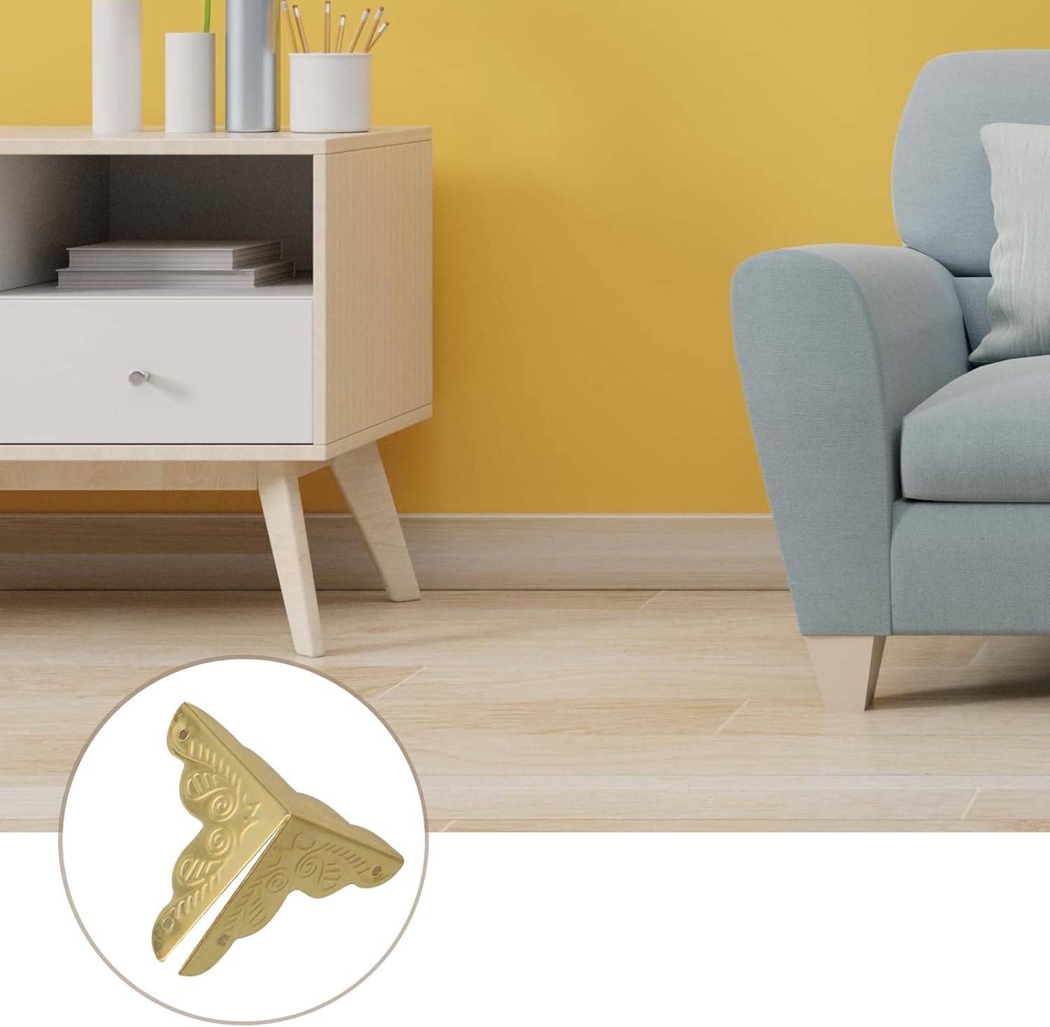 Protectores de esquina decorativos (0.984 in0.98 pulgadas), 16 unidades, funda de metal de madera para muebles, mesa de madera, tono dorado