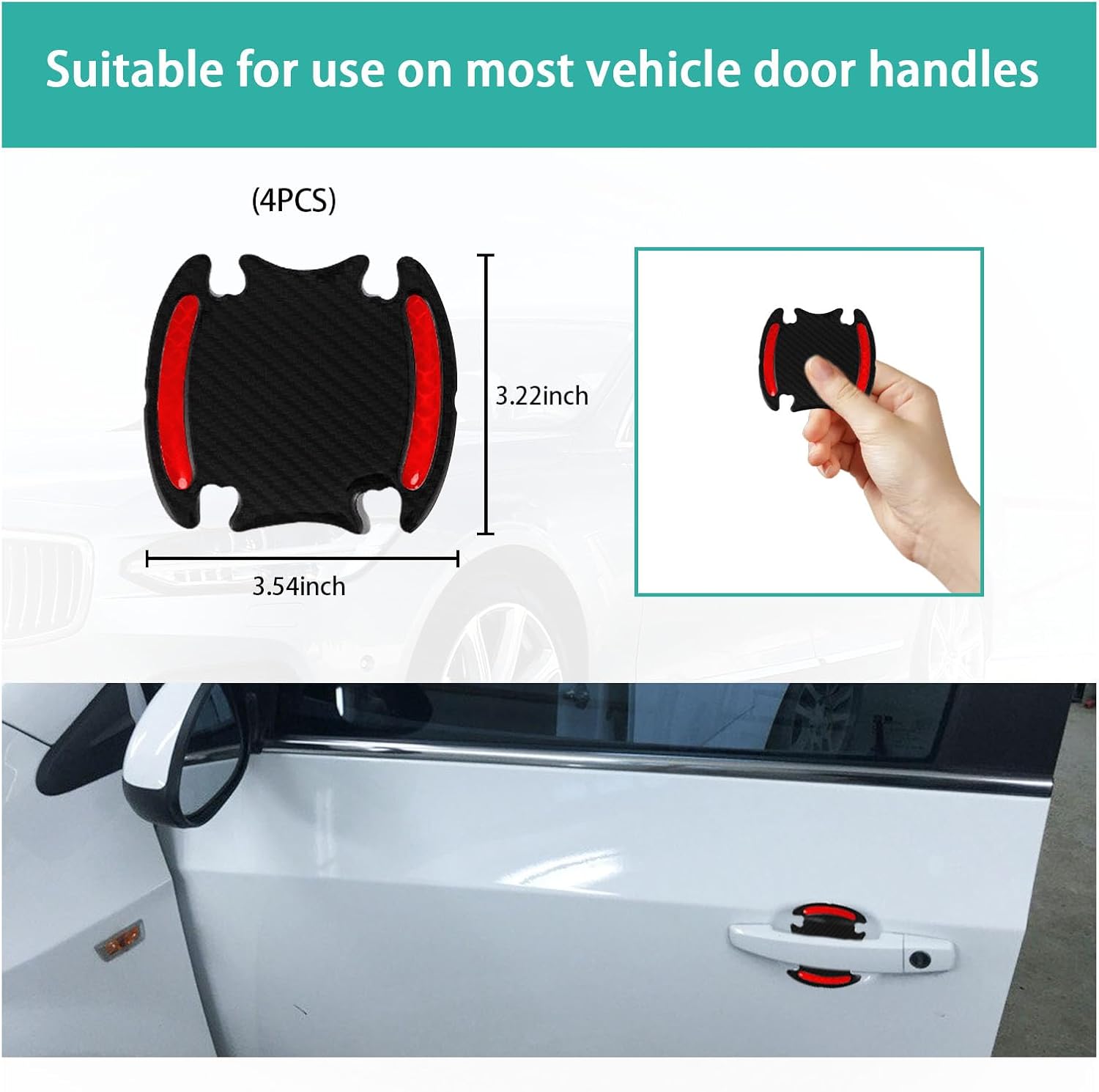 4 protectores contra arañazos para manijas de puerta de automóvil, fibra de carbono 3D, antiarañazos, protector de pintura con tiras reflectantes de