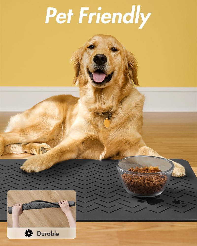 MontVoo -Tapete absorbente para alimentación de mascotas-Tapete de secado rápido para perros sin manchas para comida y agua-Tapete de goma para