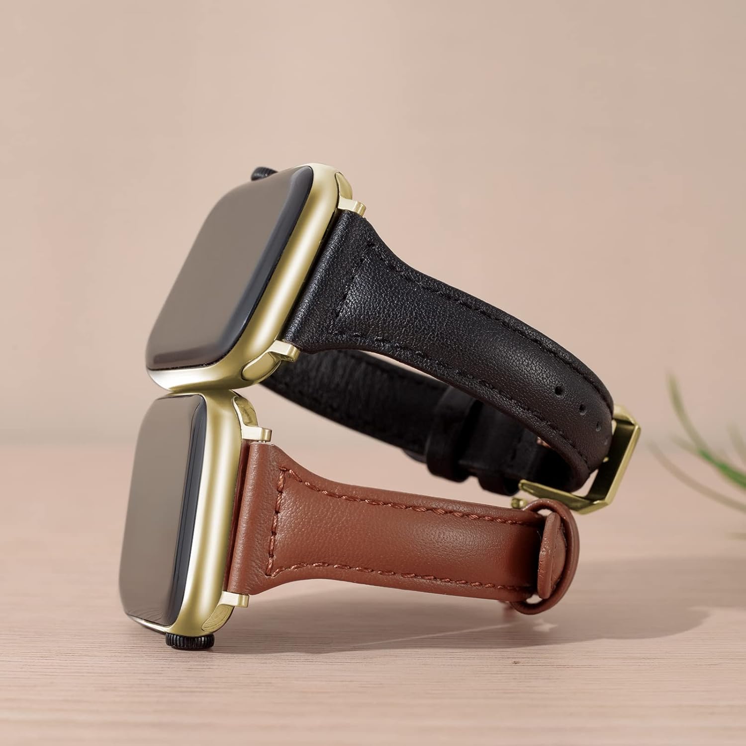 Paquete de 2 correas delgadas de cuero genuino compatibles con Apple Watch Band de 1.496 pulgadas, 1.575 pulgadas, 1.614 pulgadas, 1.654 pulgadas,