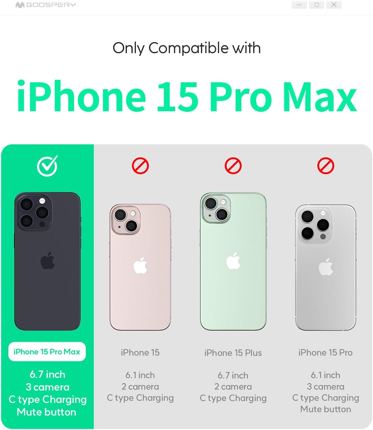 GOOSPERY Funda de silicona líquida compatible con iPhone 15 Pro Max, protección de cuerpo completo suave y sedosa, a prueba de golpes, con forro de