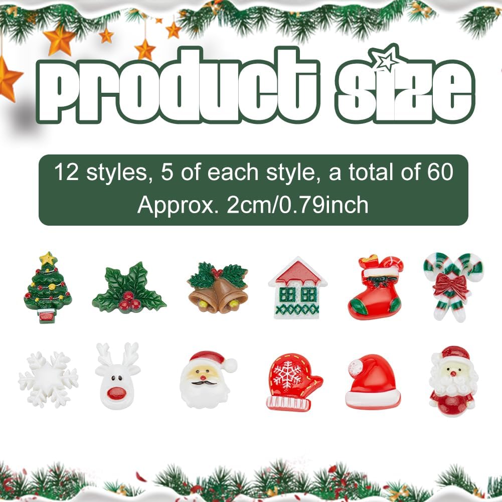 WEBEEDY 60 piezas de dijes de slime de Navidad, cabujones de resina de Navidad, cabujones de resina con parte trasera plana, accesorio de