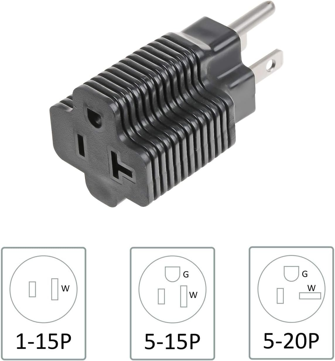 Adaptador NEMA 5-15P a 5-1520R, enchufe doméstico de 15 amperios a adaptador hembra T-Blade de 20 amperios, macho de 15 amperios a enchufe hembra de