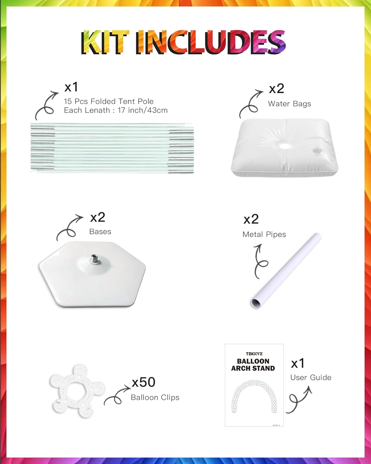 TEKXYZ Kit de soporte para arco de globos, marco de arco de globos ajustable de 10 pies de ancho y 7.5 pies de alto, ideal para decoraciones de