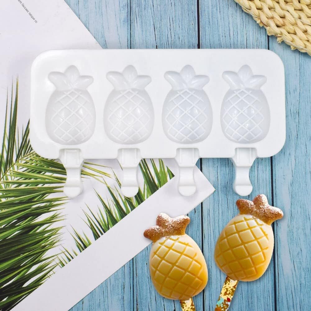 Moldes para paletas de 4 cavidades, moldes de silicona reutilizables para niños, moldes de paletas de hielo de piña, molde de silicona para hacer