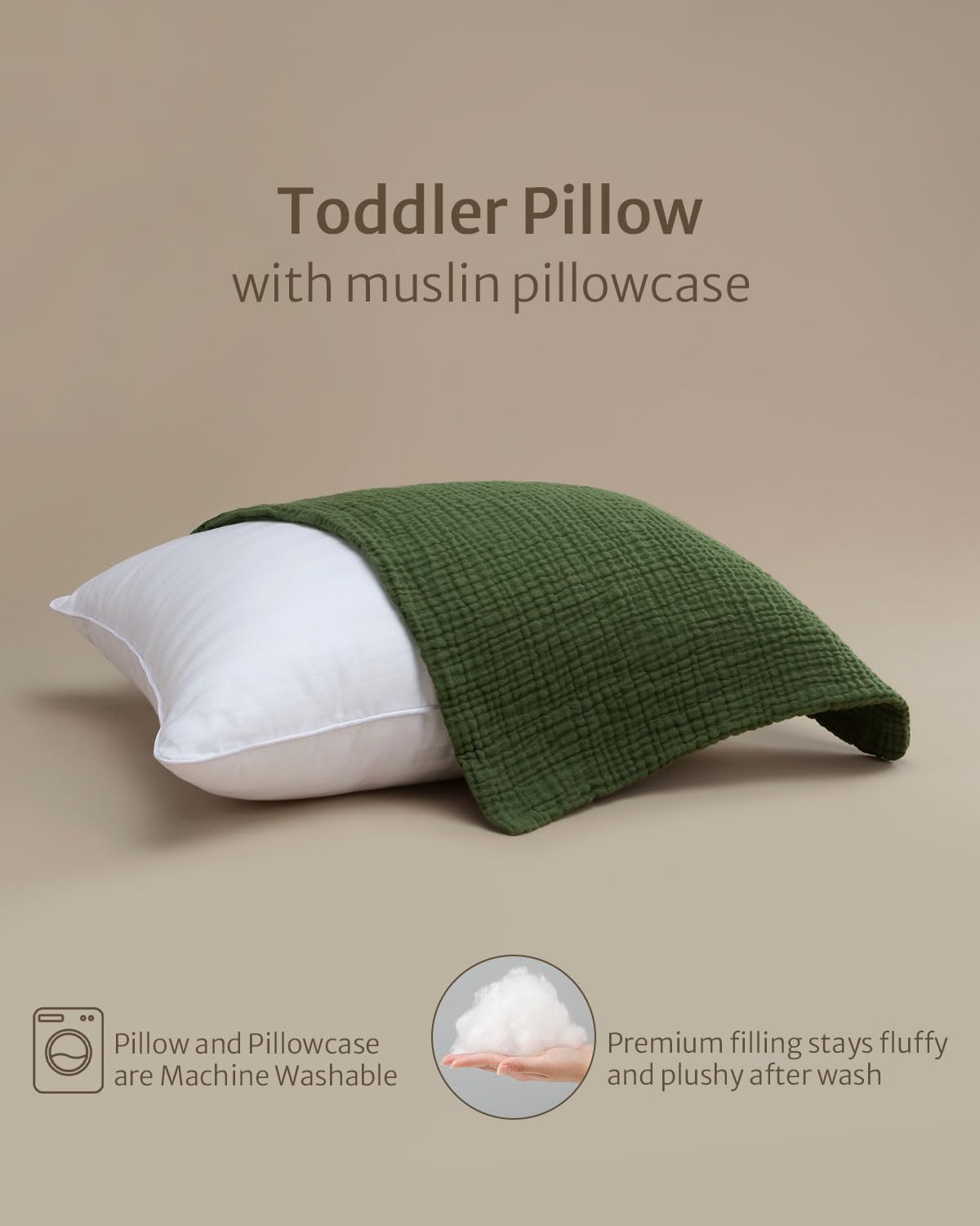 Blissful Diary Almohada para niños pequeños con funda de almohada de muselina de algodón, almohadas de 13 x 18 pulgadas para dormir y viajar,