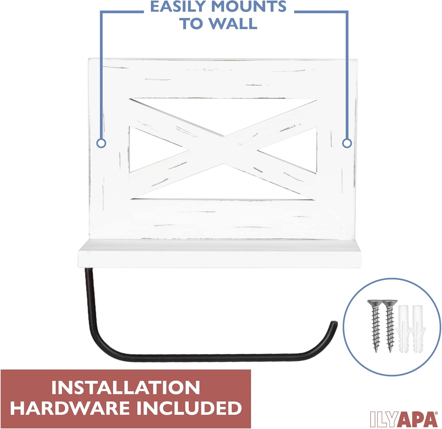 Ilyapa Portarrollos de papel higiénico para baño, de madera rústica, color blanco envejecido, con estante