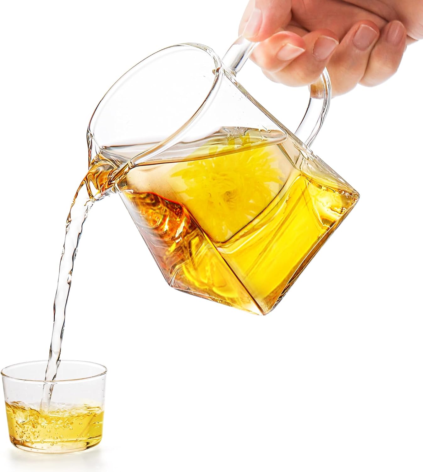 Yarlung Paquete de 4 jarras pequeñas de vidrio, jarra de té transparente de 12 onzas con asa, jarra creativa de crema de leche de café para servir