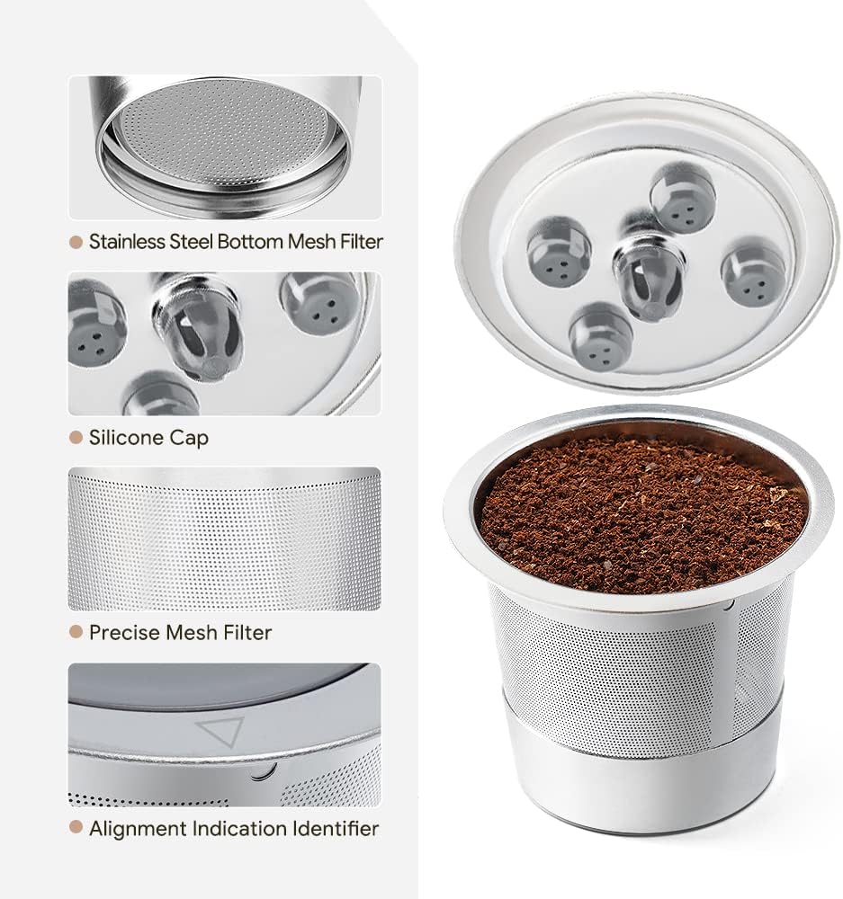 Paquete de 4 tazas K reutilizables de acero inoxidable para K eurig Supreme & Supreme Plus, filtro universal K-eurig de cinco agujeros para cápsulas