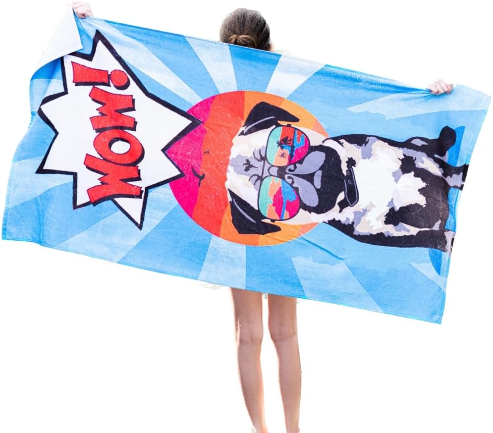 Akay Tekstil Toalla de playa y bolsa de playa con diseño de perro, toalla de baño, colores glamorosos con un diseño único, extra grande (30 x 60