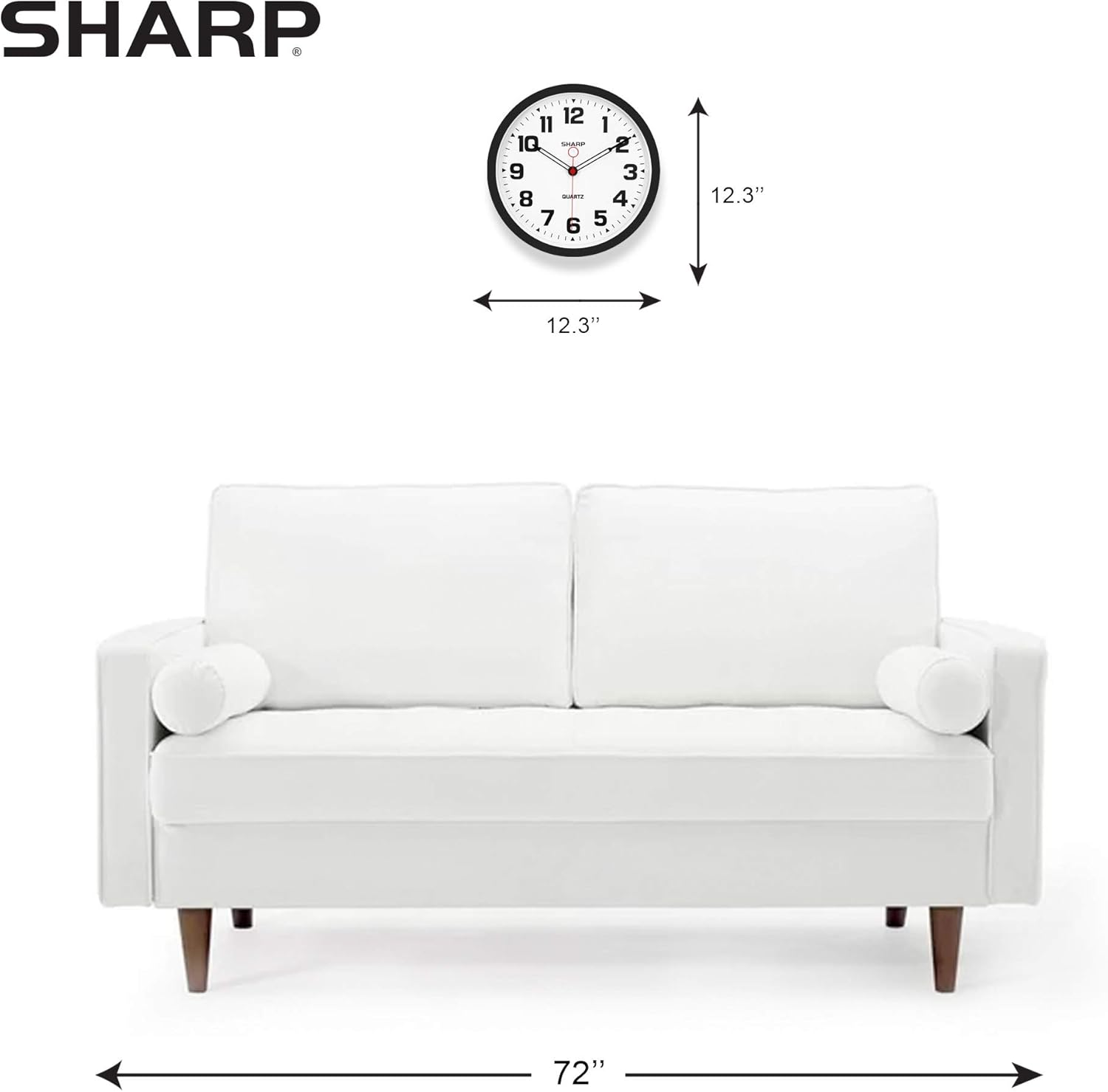 SHARP Reloj de pared negro mate de 12 pulgadas, silencioso, sin tictac, moderno, elegante, de cuarzo, funciona con pilas, fácil de leer