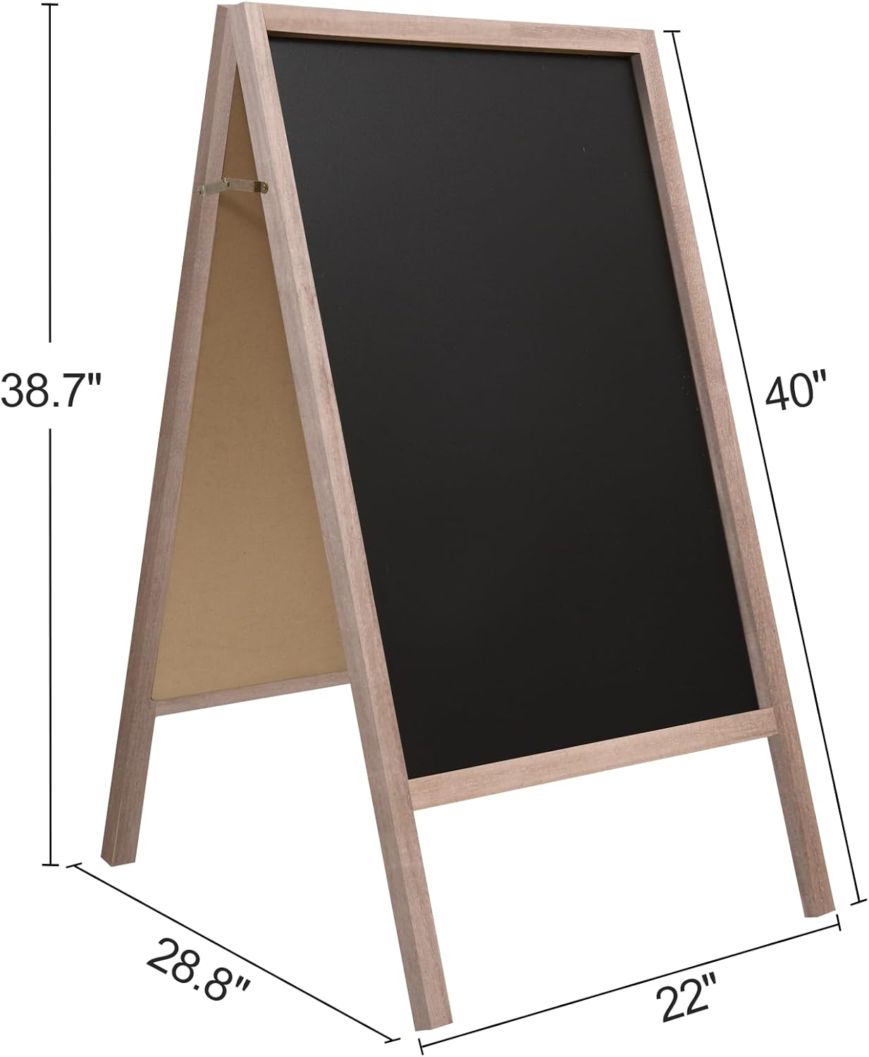 Pizarra de madera extragrande de 40 x 22 pulgadas, marco en A, caballete de pizarra de doble cara para acera, resistente tablero de sándwich