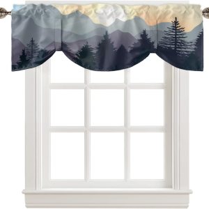Tie Up Valances for Windows, Sunset Sundown Mountains Pine Trees Woods Magnificent Scenery Adjustable Rod Pocket Short Curtain Windows Treatment Tie Up Valances for Windows, Sunset Sundown Mountains Pine Trees Woods Magnificent Scenery Adjustable Rod Pocket Short Curtain Windows Treatment
