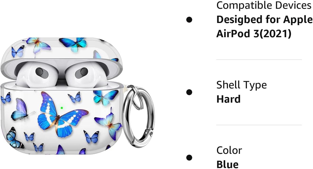 Maxjoy Funda compatible con AirPods de 3 generación, funda transparente de tercera generación con llavero protector duro de 3 generación diseñada