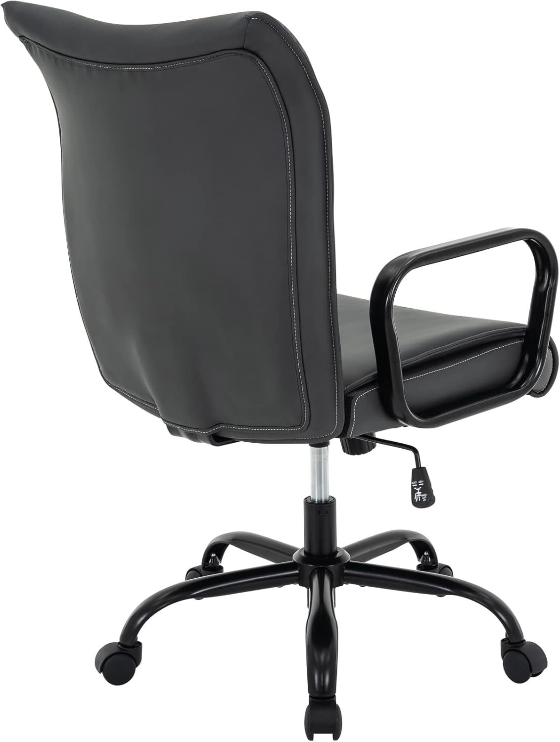 HFGI Living Silla de oficina en casa, moderna silla tapizada de piel sintética con brazos, silla de escritorio giratoria ajustable con ruedas (gris