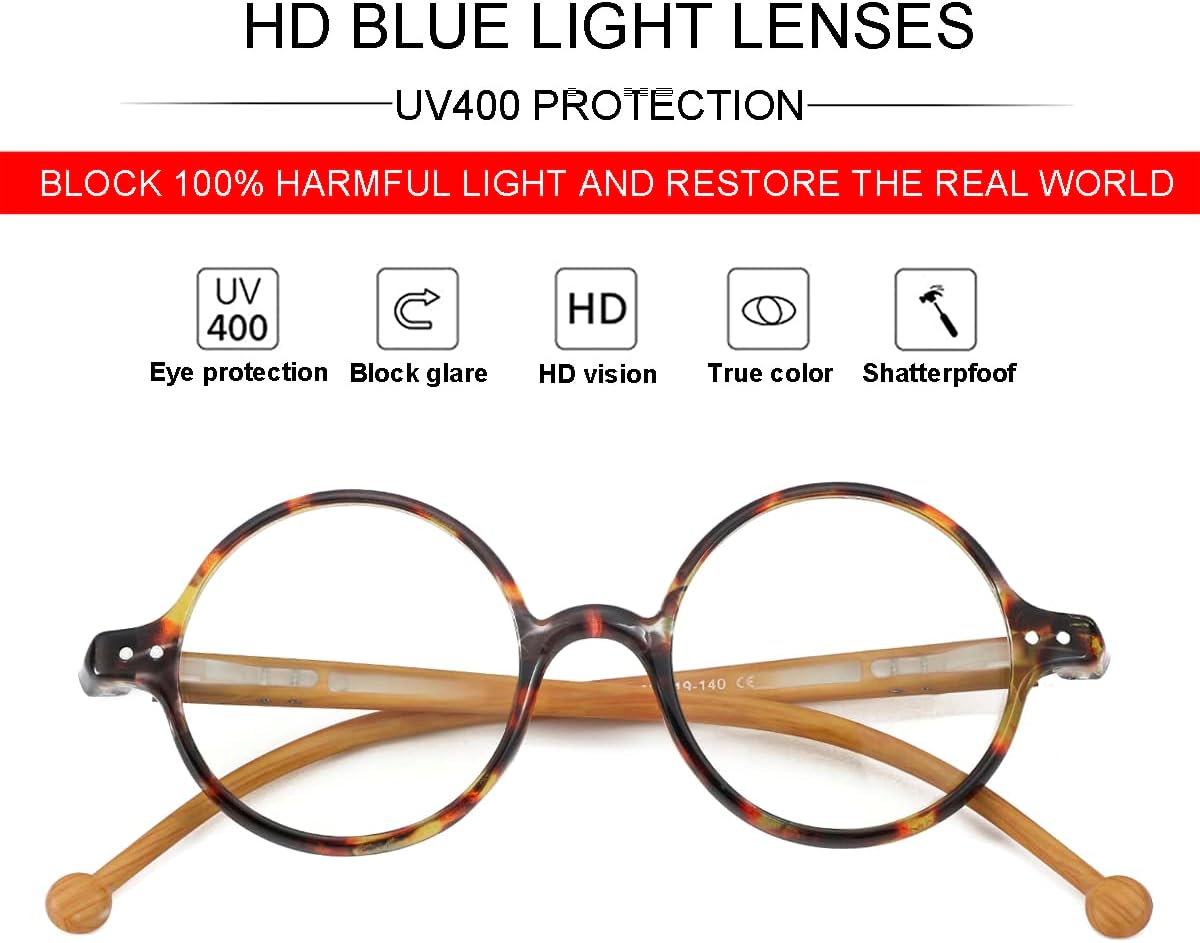 JOVAKIT Lentes de bloqueo de luz azul redondos retro para mujeres y hombres, estilo literario vintage, sin receta