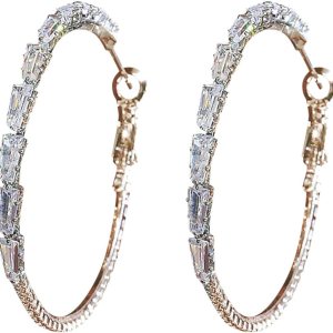 Pendientes grandes con diamantes de imitación circulares finos y colgantes dorados y plateados, elegantes aretes de diamantes de imitación para boda Pendientes grandes con diamantes de imitación circulares finos y colgantes dorados y plateados, elegantes aretes de diamantes de imitación para boda