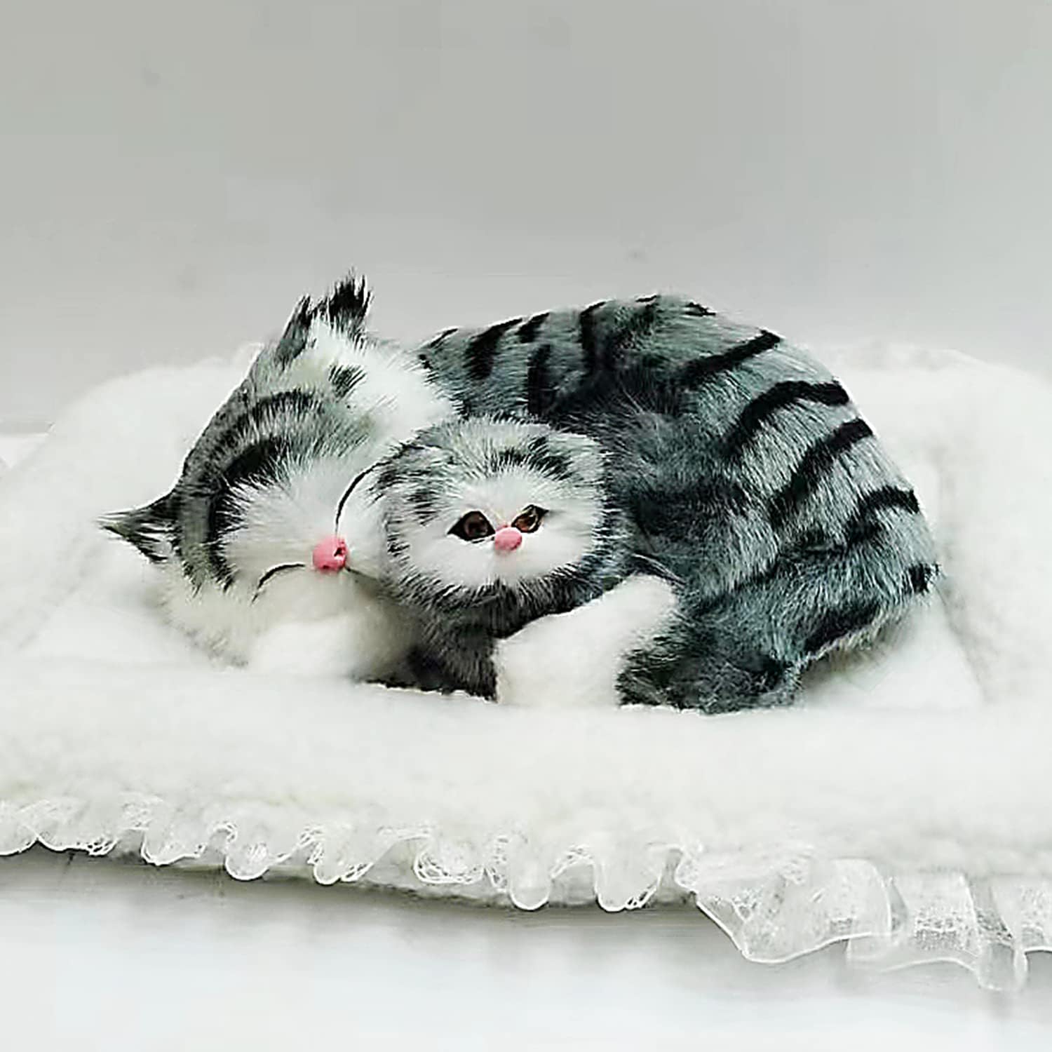 Juguete de peluche lindo realista Fluffy offerspring ornamets gris rayas atigrado gato peluche Kawaii suave gatito regalo