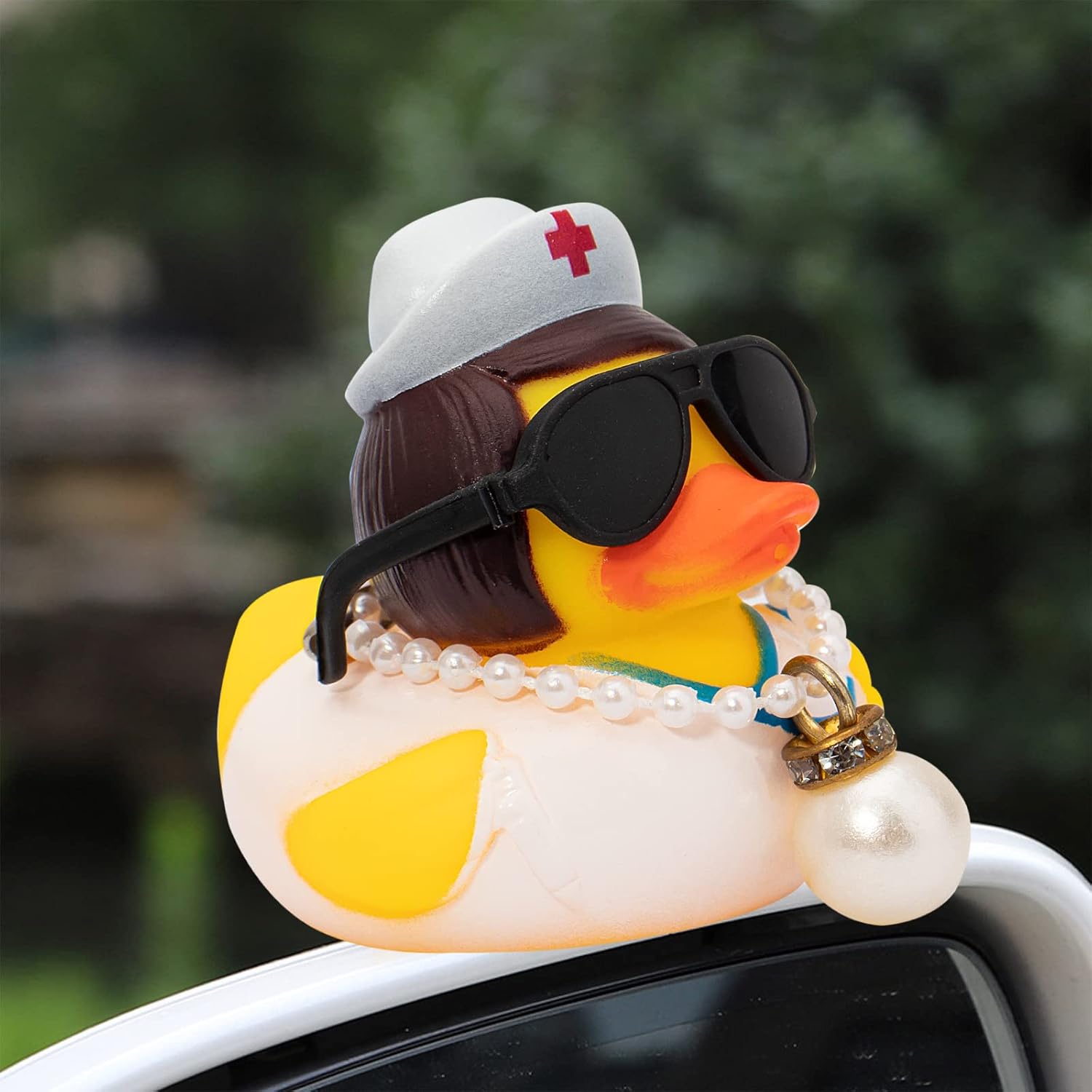 wonuu Decoración de pato de goma para automóvil, adorno para tablero de automóvil, accesorios de decoración de tablero de automóvil, con mini anillo