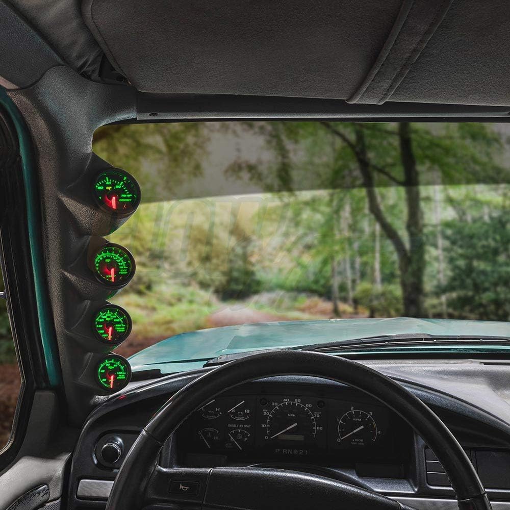 GlowShift Paquete de medidor diésel compatible con Ford F-Series F-250 F-350 1992-1997  Negro 7 colores 60 PSI Boost, 1500F EGT, temperatura de