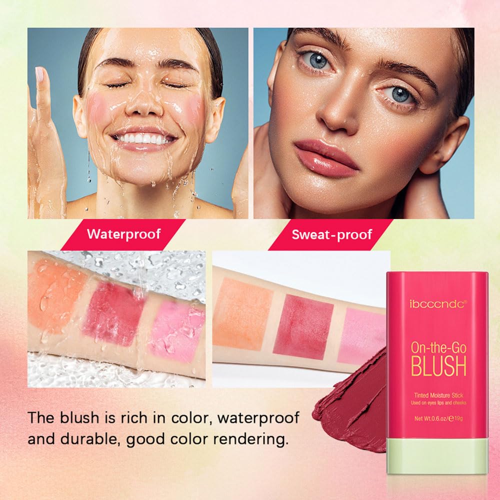 Barra de rubor para mejillas y labios, rubor sobre la marcha, tinte sólido hidratante para mejillas, barra de maquillaje multiusos para tonos