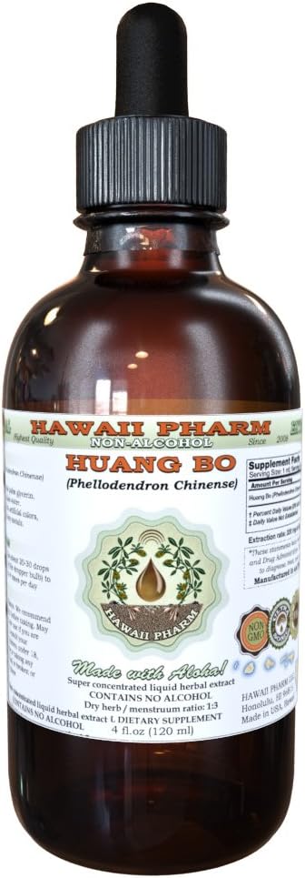 HawaiiPharm Huang Bo Extracto líquido sin alcohol, Huang Bo, Huang Bai, árbol de corcho de amur (phellodendron chinense) suplemento herbario de