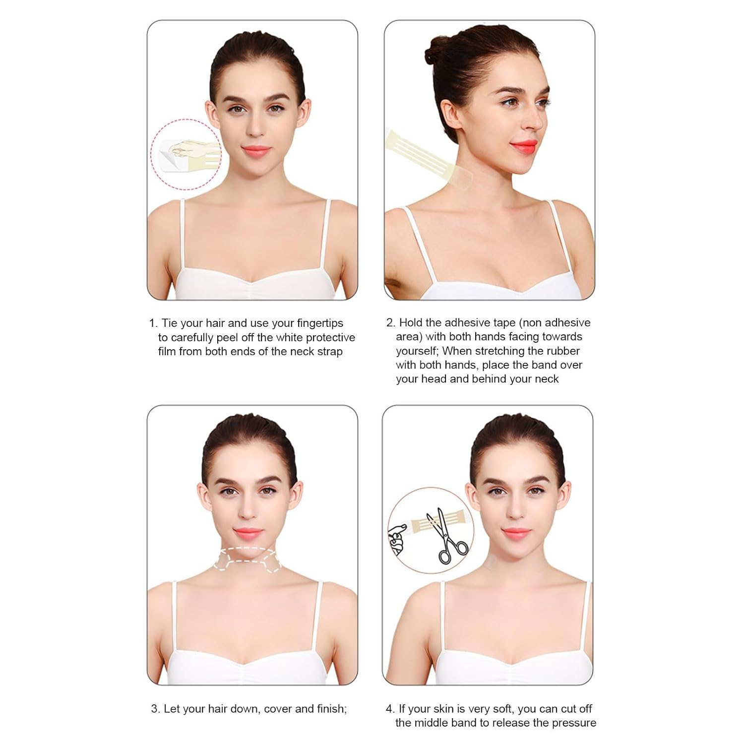 Cinta de levantamiento facial, 4 bandas elásticas, cinta de levantamiento de cuello, 20 cintas de repuesto, impermeables, invisibles para ojos para