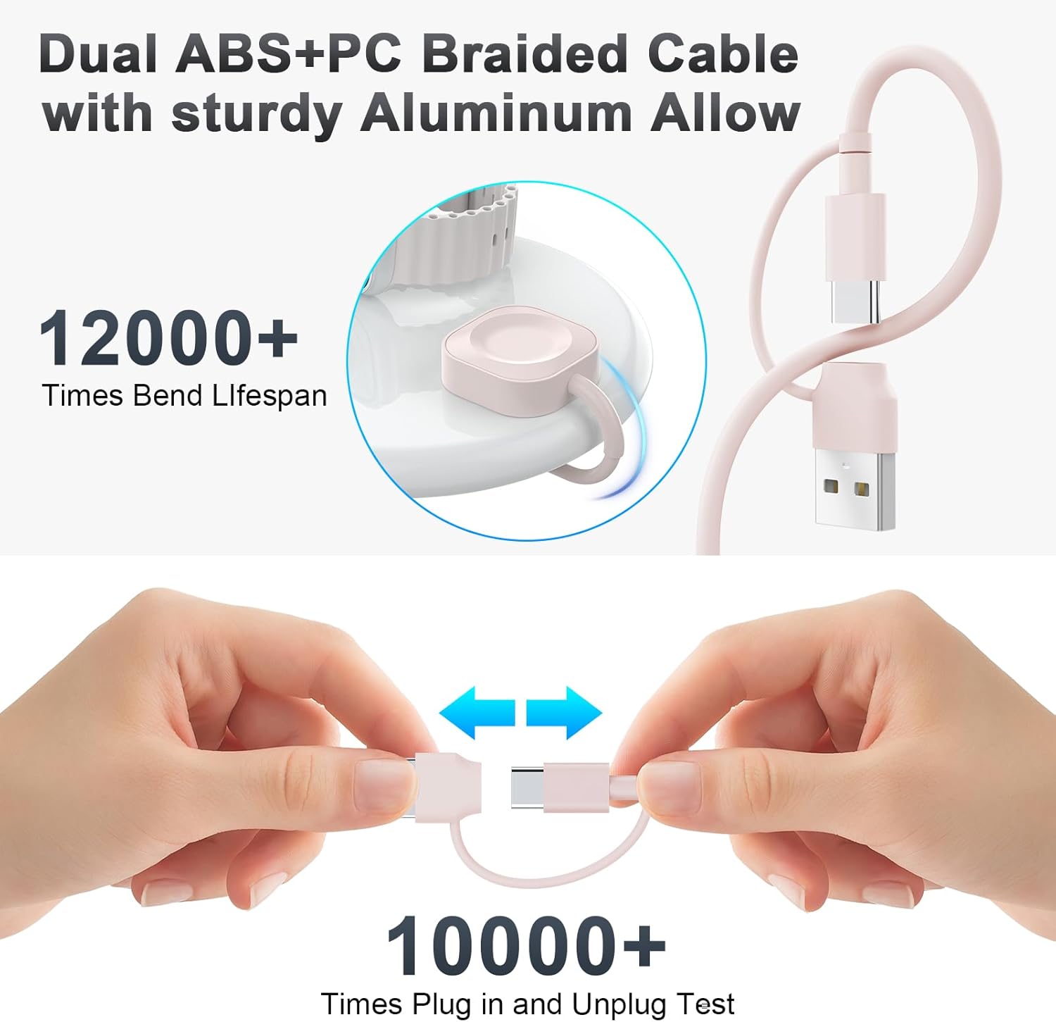 Certificado MFi Cable de carga 4 en 2 para iWatch y teléfono, cargador 3 de 10 pies3M para iPhone Watch, cable de carga rápida, cargador de viaje