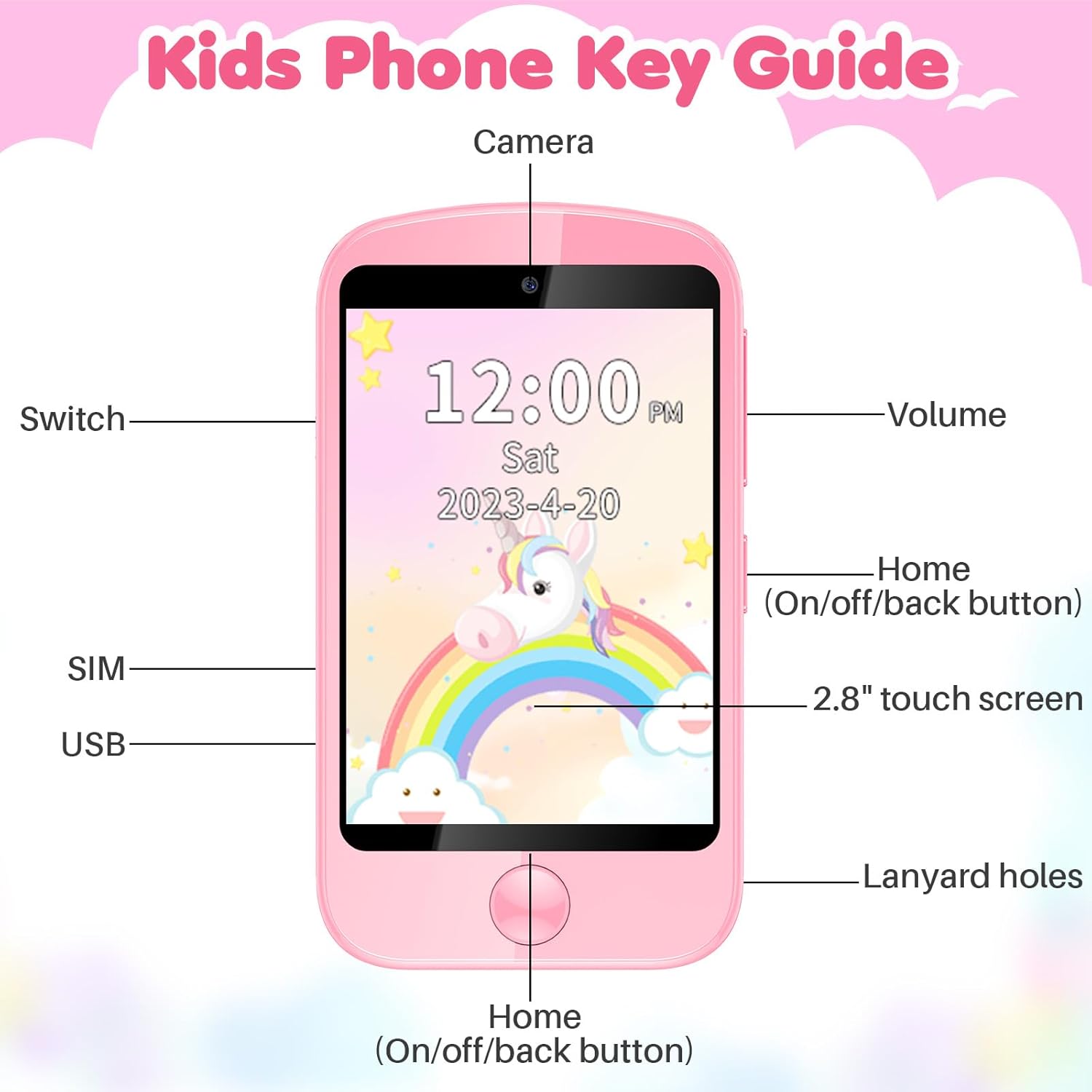 Teléfono inteligente para juguetes de niños, teléfono de juguete con pantalla táctil para niñas y niños, teléfono para niños con juegos, juguetes de