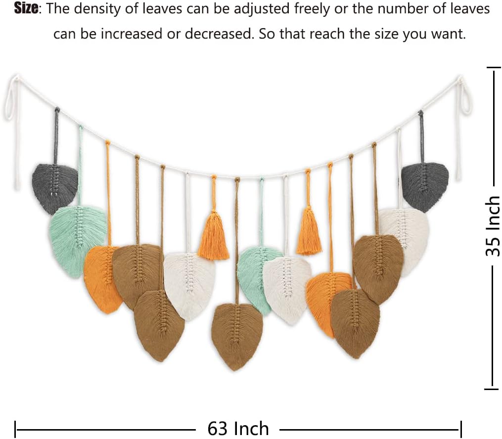 LOSOUR Macrame Wall Hanging,Boho Wall Decor Feather Woven Leaves Tassels Decoration,Handmade Scandinavian Decor, Wall Art for Bedroom, Headboard,