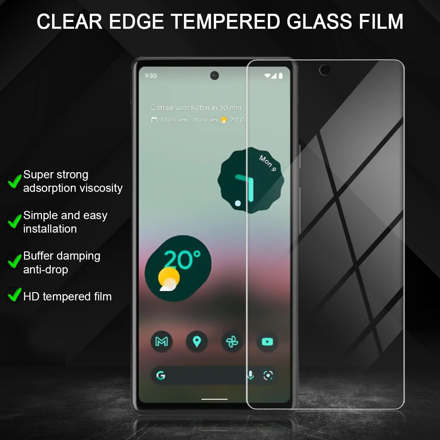 Funda para Pixel 6A (no para 6 o 6P), con protector de pantalla de vidrio templado 9H, grado militar, soporte con soporte magnético para automóvil,
