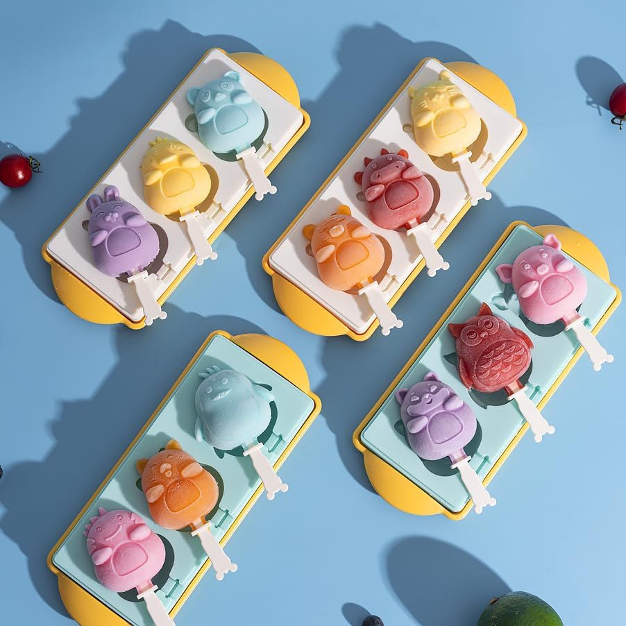 Moldes para paletas de hielo, moldes de silicona con 3 cavidades, molde para helados, animales y frutas, pastel de frutas, molde para hacer paletas