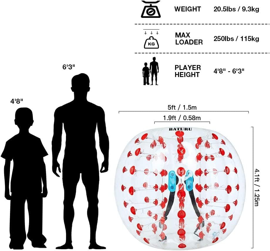 OPPSDECOR Bola inflable de parachoques de 4.9 ft de diámetro, bola de fútbol inflable de burbujas de burbujas para niños, adolescentes y adultos