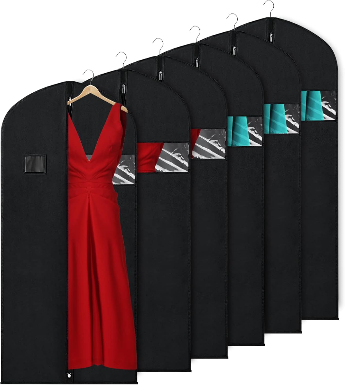 KEEGH Bolsas de ropa para colgar ropa de 60 pulgadas (juego de 6) bolsas de vestir para vestidos, bolsas de vestir largas para almacenamiento en