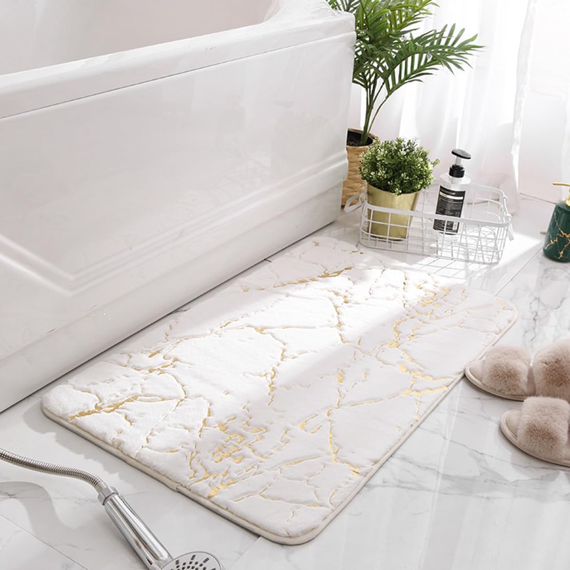 Alfombras de baño Fluzzy con diseño de mármol, antideslizantes, de lujo, fuertes, absorbentes de agua, lavables a máquina, ultra suaves, alfombra