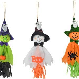 Decoraciones colgantes de fantasma de Halloween, 3 piezas de lindo colgante de paja de fantasma volador, adornos colgantes de Halloween para patio Decoraciones colgantes de fantasma de Halloween, 3 piezas de lindo colgante de paja de fantasma volador, adornos colgantes de Halloween para patio