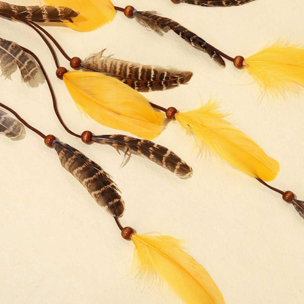 CAKURE Tocado de plumas estilo bohemio hippie, tocado de plumas indias, bandas ajustables para el cabello, accesorios para el cabello de plumas