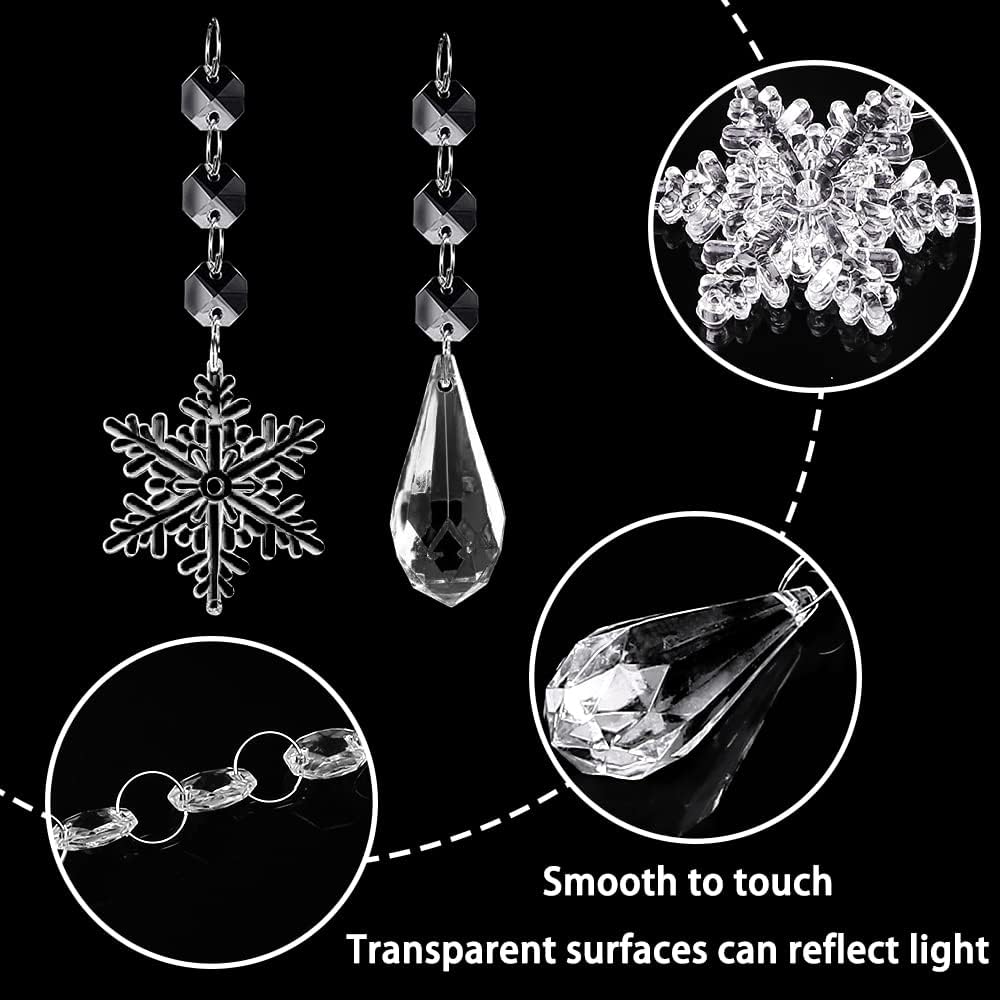 YUJUN 38 piezas de decoraciones de cristal para árbol de Navidad, copos de nieve de invierno, gotas de carámbano, adornos colgantes de araña