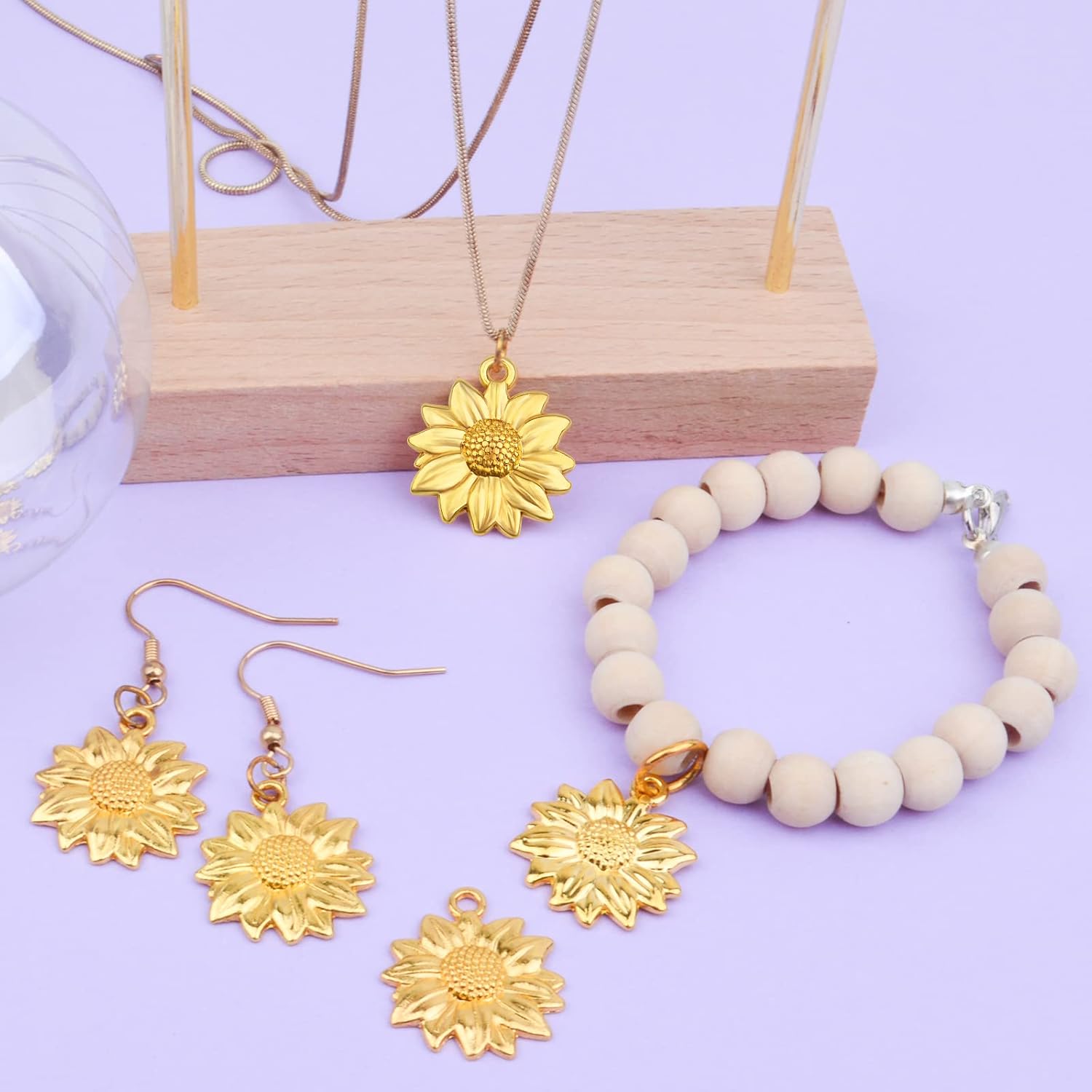 BronaGrand 60 dijes de girasol chapados en oro, de aleación, encantadores colgantes de cuentas de flores, dijes para bricolaje, collares, pulseras,