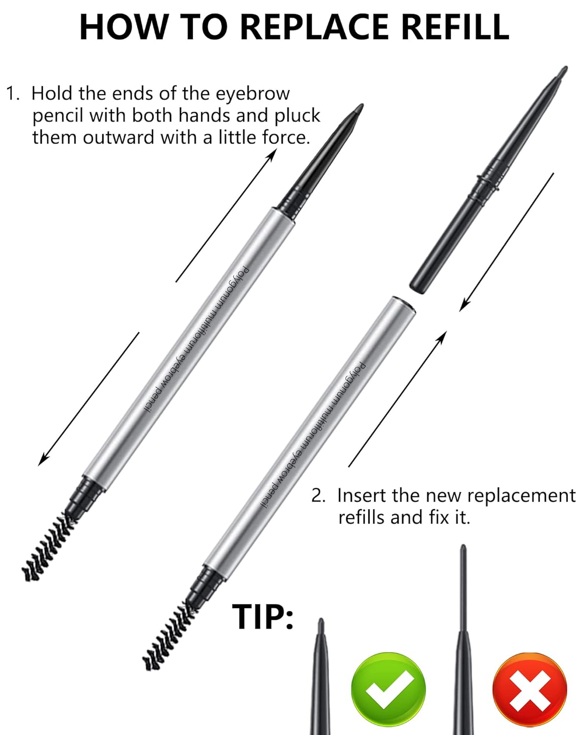 Lápiz de cejas con brocha Spoolie, 4 lápices profesionales de micro punta de 0.069 pulgadas con kit de extremos dobles, lápiz de cejas resistente al
