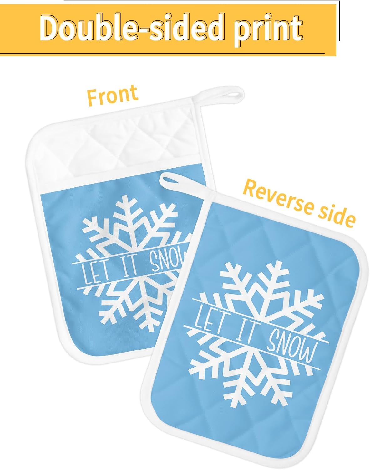 Snowflake 2Pcs Pot Holders for Kitchen,Non Slip & Heat Insulation Terry Cloth Potholder Set with Pocket,Thick Hot Pad Oven Mitts Trivet Coaster for