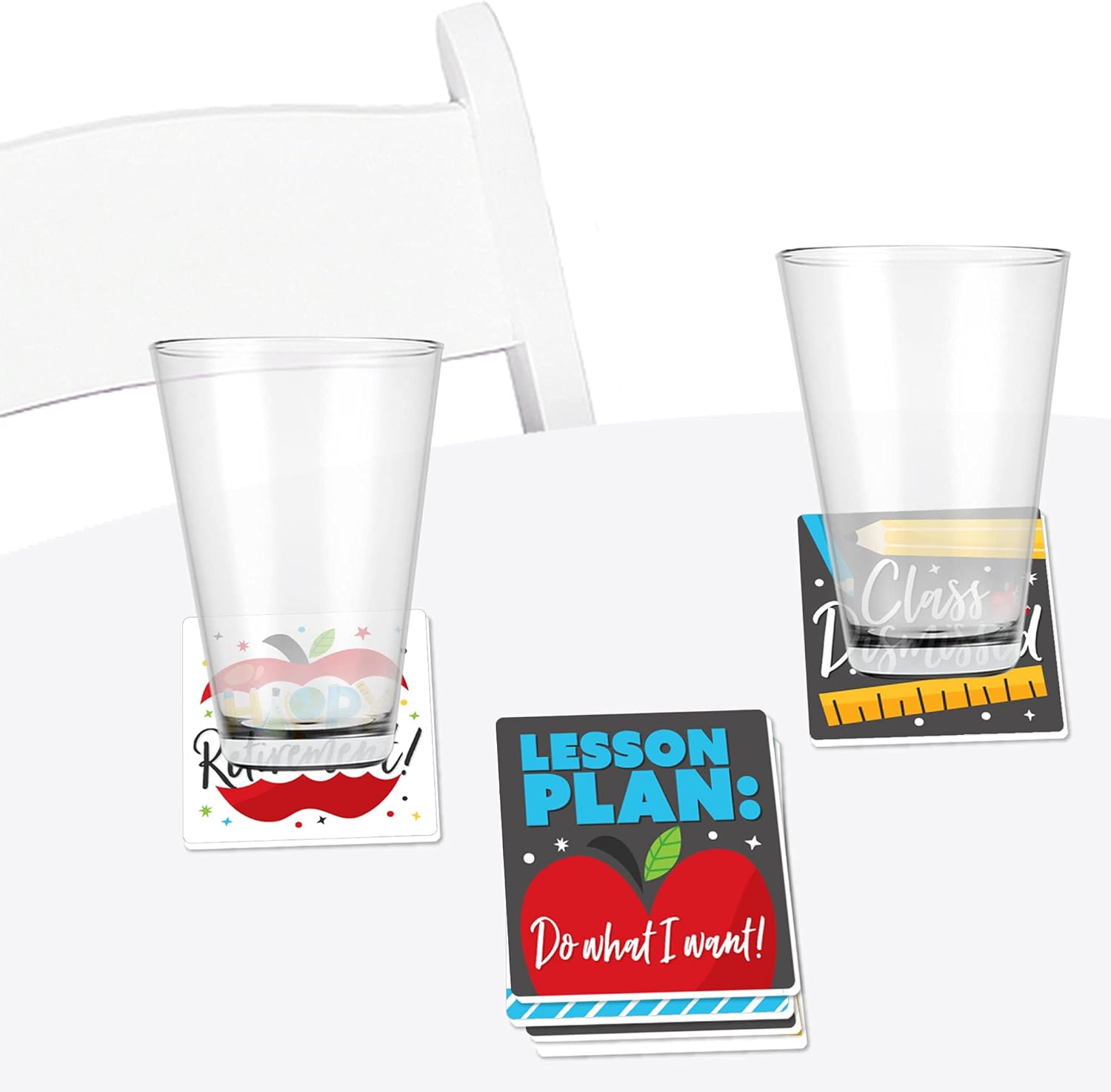 Big Dot of Happiness Maacher Retirement – Divertidas decoraciones de fiesta de jubilación feliz – Posavasos para bebidas – Juego de 6