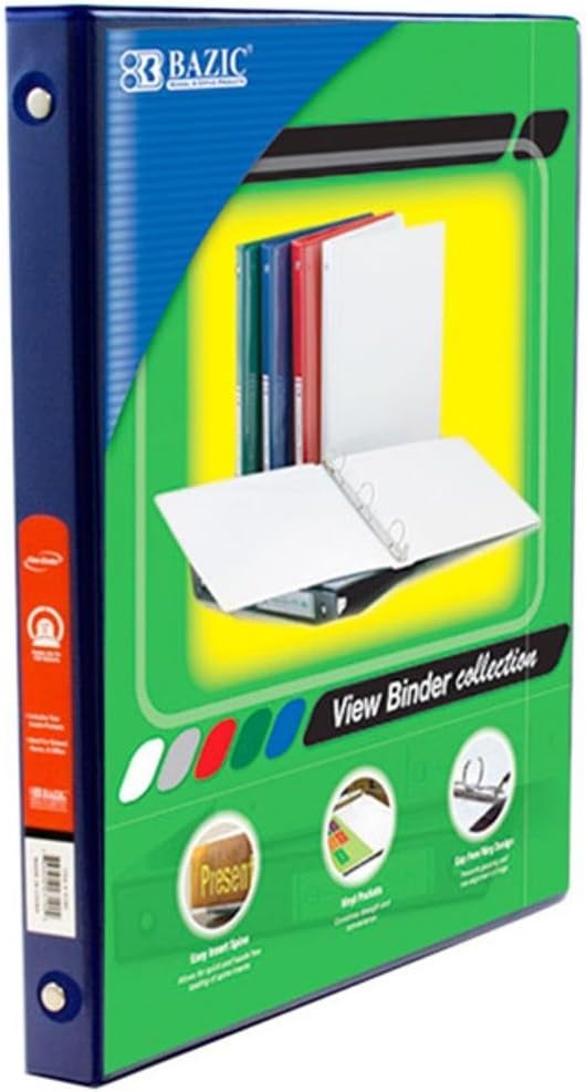 BAZIC Carpeta azul de 3 anillos de 12 pulgada con 2 bolsillos, paquete de 12 fundas
