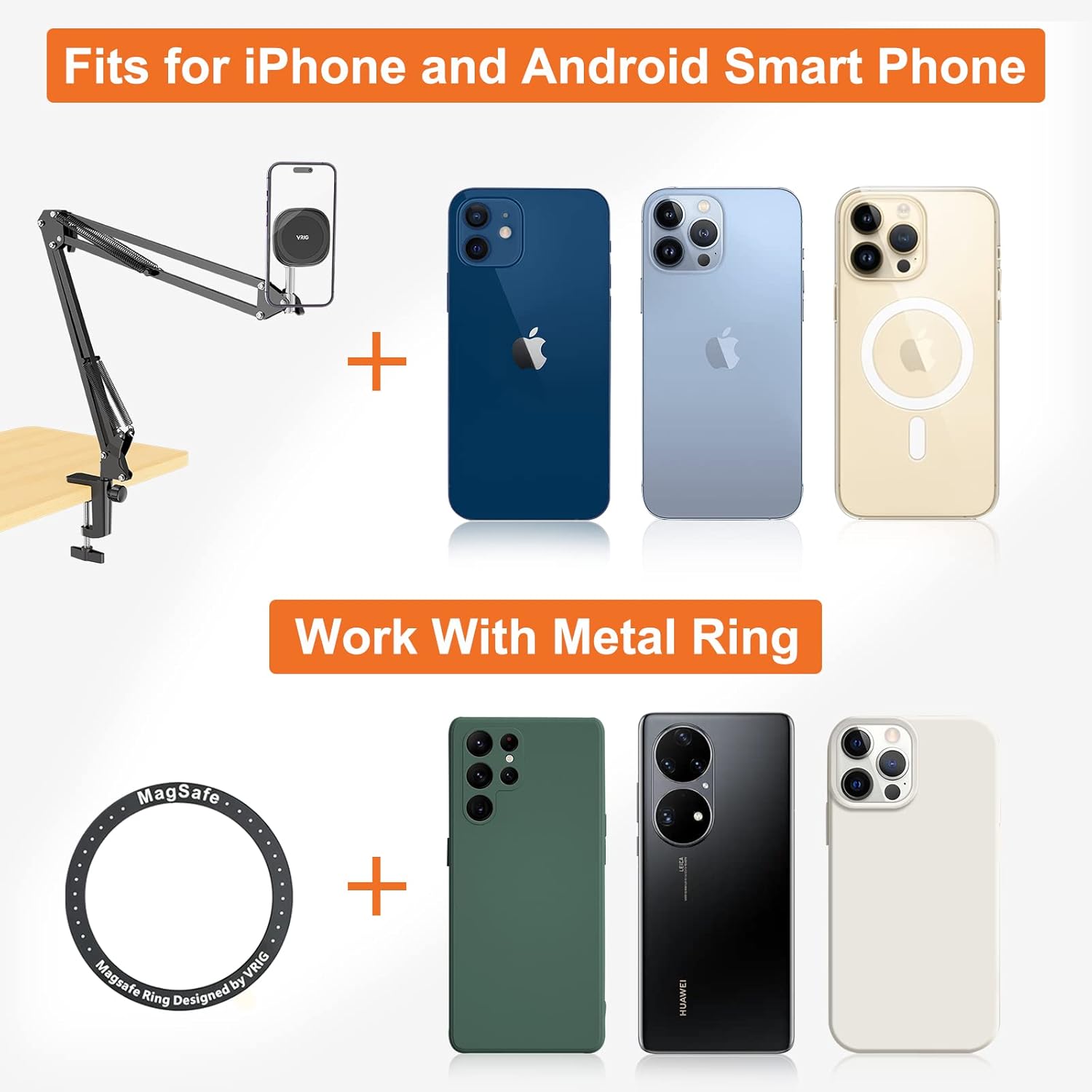 VRIG – Soporte magnético para teléfono celular para grabación de video, soporte ajustable para teléfono celular de escritorio o cama, para iPhone