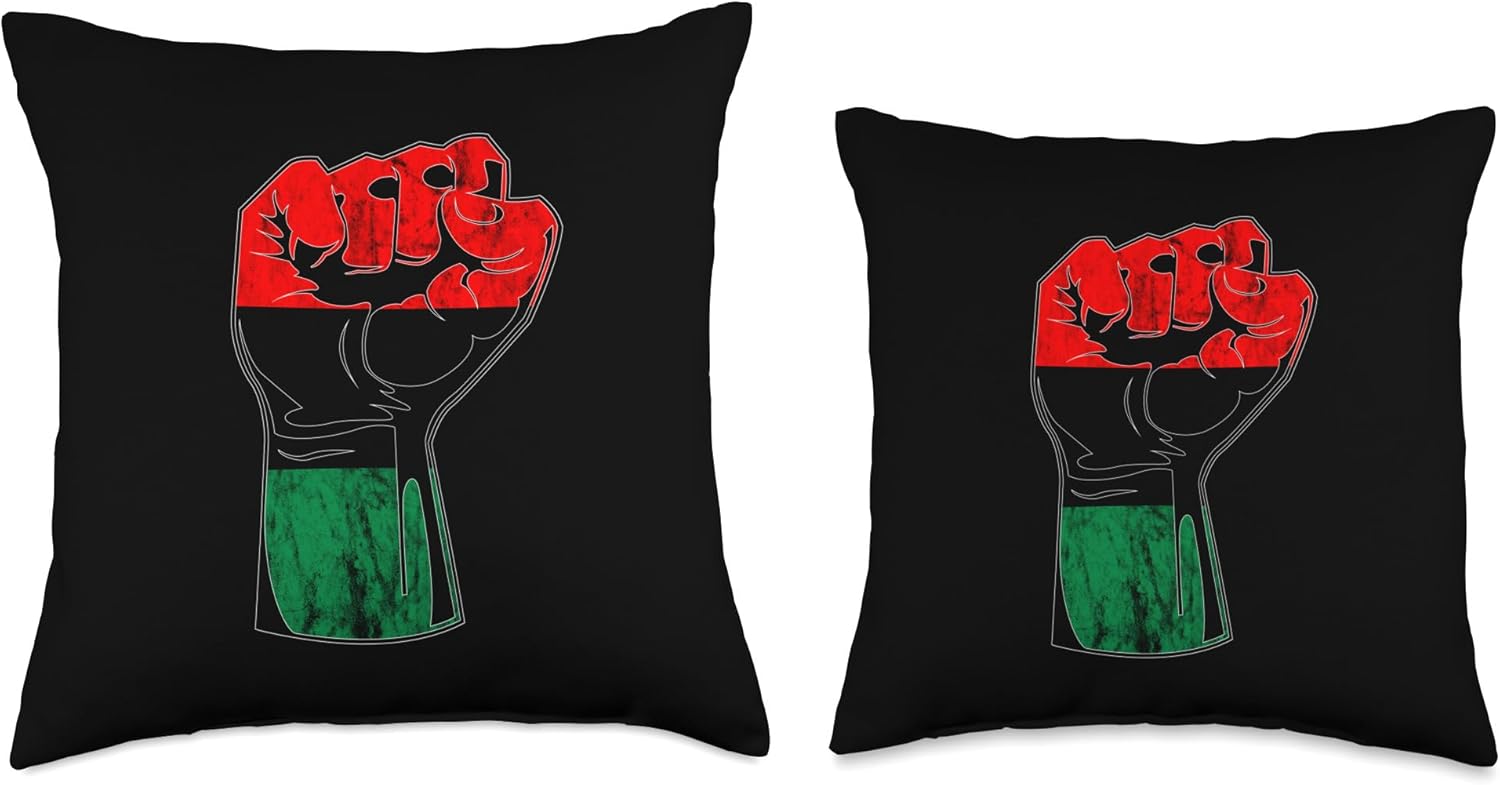 Pan African UNIA Flag Handfist Black History Juneteenth Throw Pillow, 18×18, Multicolor