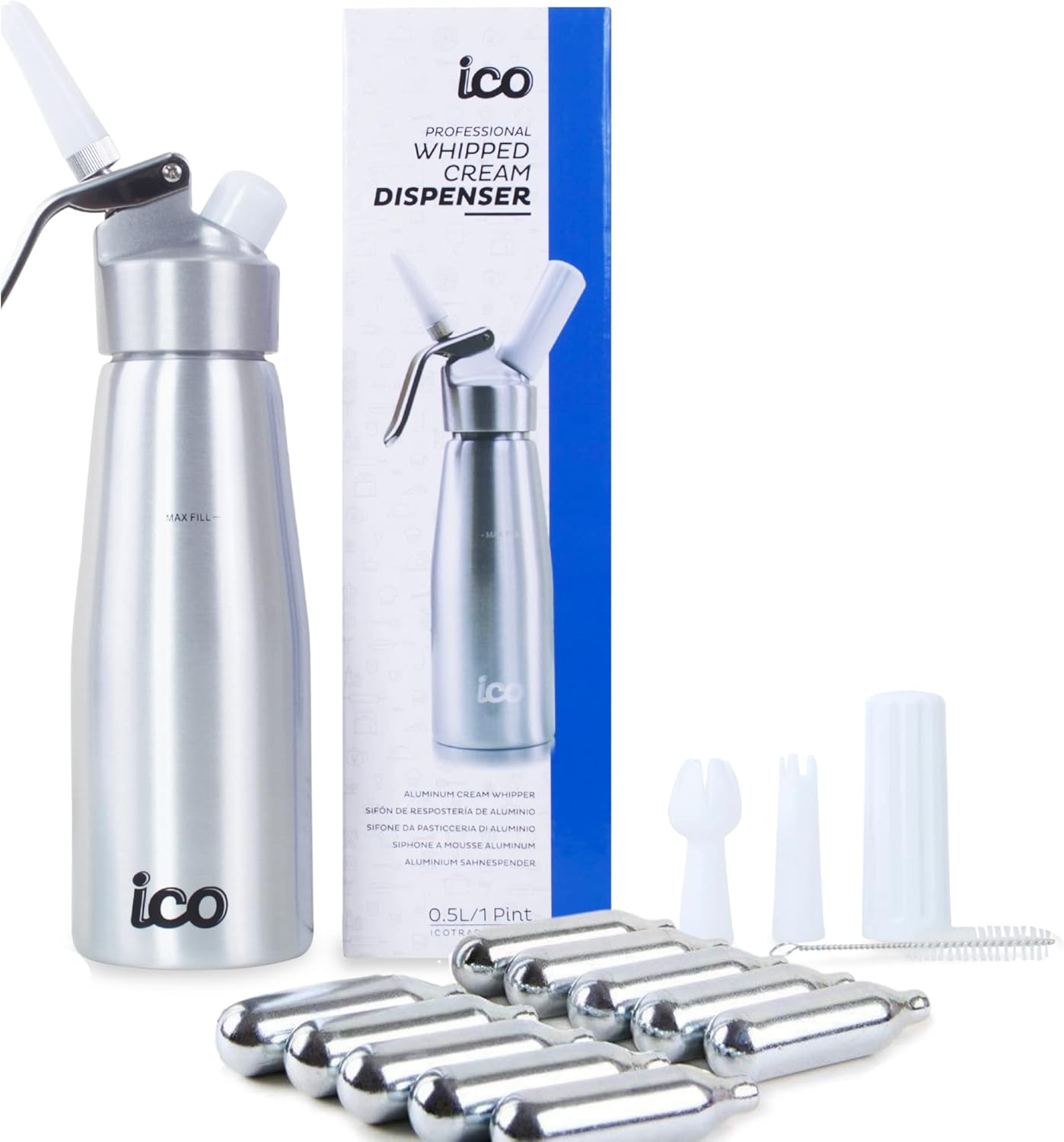 ICO – Dispensador profesional de crema batida de aluminio para crema batida casera, máquina de crema batida para postres, salsas, licores