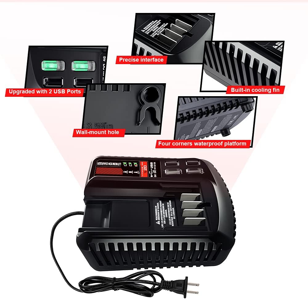 Cargador rápido de batería V20 CMCB104, WaxPar CMCB104, cargador de batería compatible con Craftsman V20 batería de litio CMCB204 CMCB202 CMCB201